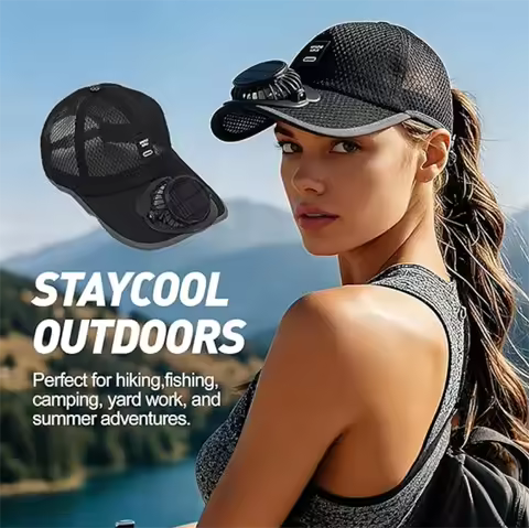 Solar Fan Cap with Rechargeable Battery