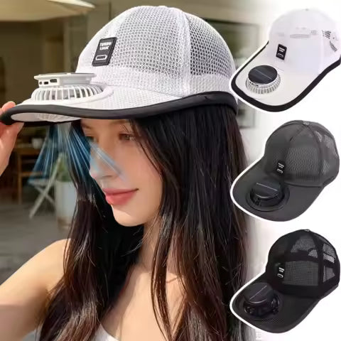 Solar Fan Cap with Rechargeable Battery