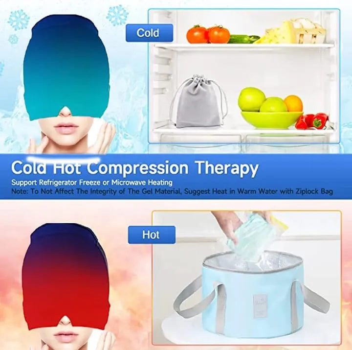 TheraICE Headache Relief Cap, Migraine Ice Pack Mask Products, Women Cooling Gel Hat, Face Cold Compress Head Wrap for Her Stress.