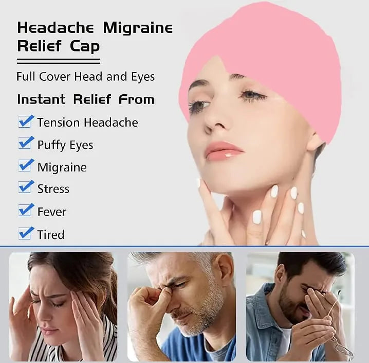 TheraICE Headache Relief Cap, Migraine Ice Pack Mask Products, Women Cooling Gel Hat, Face Cold Compress Head Wrap for Her Stress.